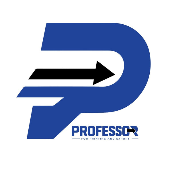 Logo with a blue 'P' and arrow, featuring the text 'PROFESSOR for Printing and Export'.
